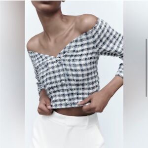 Zara Textured Plaid Crop Top NWT